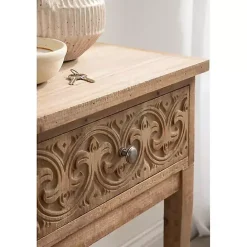 Outlet Kirklands Home Rustic Ornate Carved Wood Accent Table Brown