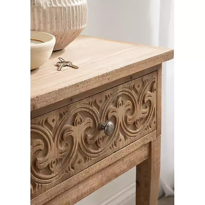 Outlet Kirklands Home Rustic Ornate Carved Wood Accent Table Brown