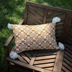 Hot Kirklands Home Rustic Cross Stitch Outdoor Lumbar Pillow