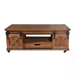 Best Kirklands Home Rustic Fir Wood Rolling Barn Door Coffee Table Tan