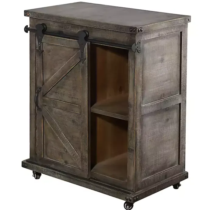 Discount Kirklands Home Rustic Fir Wood Rolling Barn Door Cabinet Gray