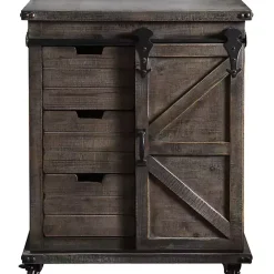 Discount Kirklands Home Rustic Fir Wood Rolling Barn Door Cabinet Gray