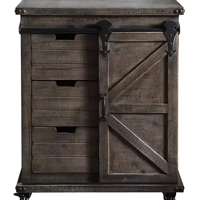 Discount Kirklands Home Rustic Fir Wood Rolling Barn Door Cabinet Gray