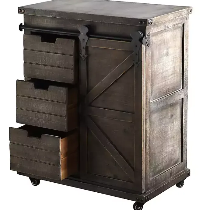 Discount Kirklands Home Rustic Fir Wood Rolling Barn Door Cabinet Gray