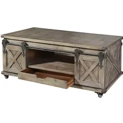 Outlet Kirklands Home Rustic Wood Rolling Barn Door Coffee Table Gray