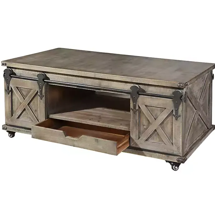 Outlet Kirklands Home Rustic Wood Rolling Barn Door Coffee Table Gray