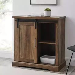 Outlet Kirklands Home Rustic Oak Grooved Sliding Barn Door Cabinet Brown