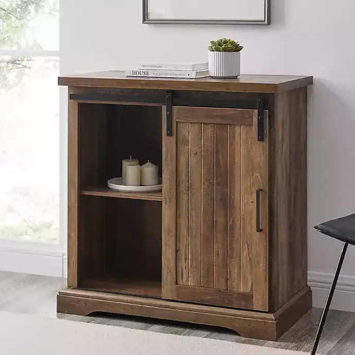 Outlet Kirklands Home Rustic Oak Grooved Sliding Barn Door Cabinet Brown