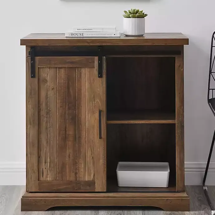 Outlet Kirklands Home Rustic Oak Grooved Sliding Barn Door Cabinet Brown