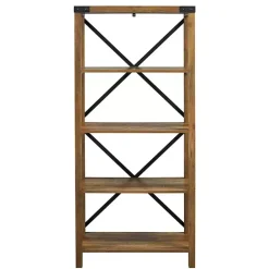New Kirklands Home Rustic Oak Metal X Frame Back Bookshelf Brown