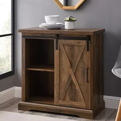 Kirklands Home Rustic Oak Sliding Barn Door Cabinet Brown
