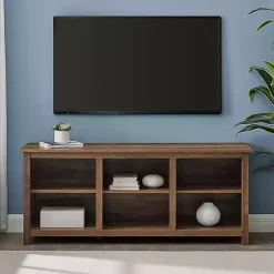Hot Kirklands Home Rustic Oak Wood Slatted Sides Media Cabinet Brown