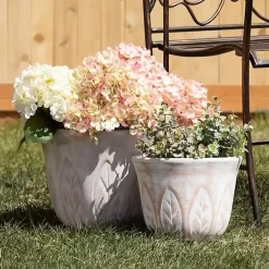 Discount Kirklands Home Rustic Leaf Clay Planters, Set of 3 White