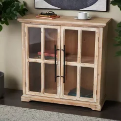 Best Kirklands Home Rustic Wood and Glass 2-Door Cabinet Tan