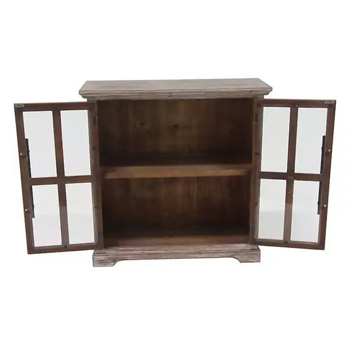 Best Kirklands Home Rustic Wood and Glass 2-Door Cabinet Tan