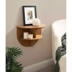 Outlet Kirklands Home Rustic Wood Half Moon Floating Accent Table Brown