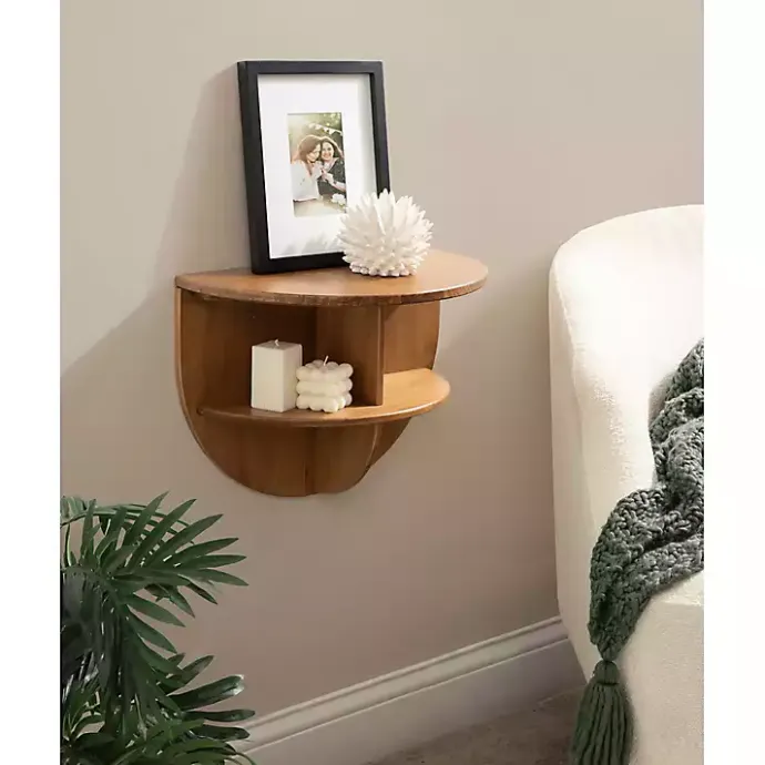 Outlet Kirklands Home Rustic Wood Half Moon Floating Accent Table Brown
