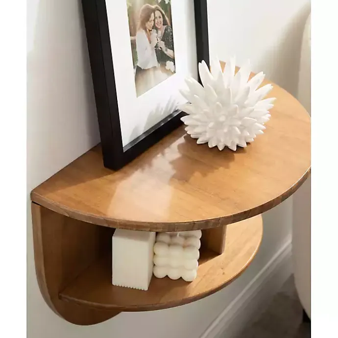 Outlet Kirklands Home Rustic Wood Half Moon Floating Accent Table Brown