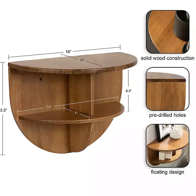 Outlet Kirklands Home Rustic Wood Half Moon Floating Accent Table Brown