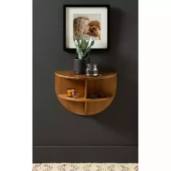 Outlet Kirklands Home Rustic Wood Half Moon Floating Accent Table Brown