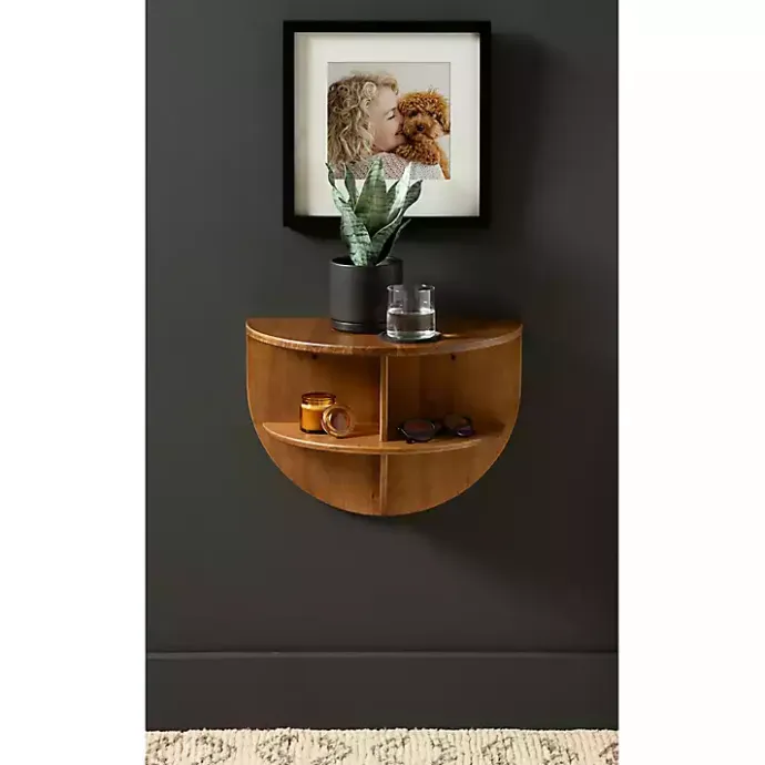 Outlet Kirklands Home Rustic Wood Half Moon Floating Accent Table Brown
