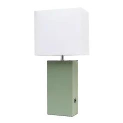 Outlet Kirklands Home Sage Leather Charging Table Lamp Green