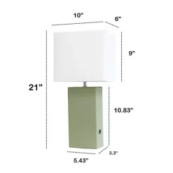 Outlet Kirklands Home Sage Leather Charging Table Lamp Green