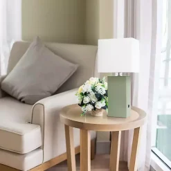 Outlet Kirklands Home Sage Leather Charging Table Lamp Green