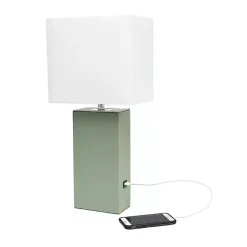 Outlet Kirklands Home Sage Leather Charging Table Lamp Green