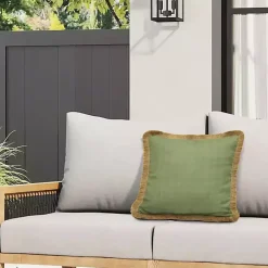 Online Kirklands Home Sage Textured Jute Trim Outdoor Pillow Green