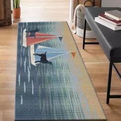 Discount Kirklands Home Sailboat Dogs Indoor/Outdoor Runner, 1x4 Blue