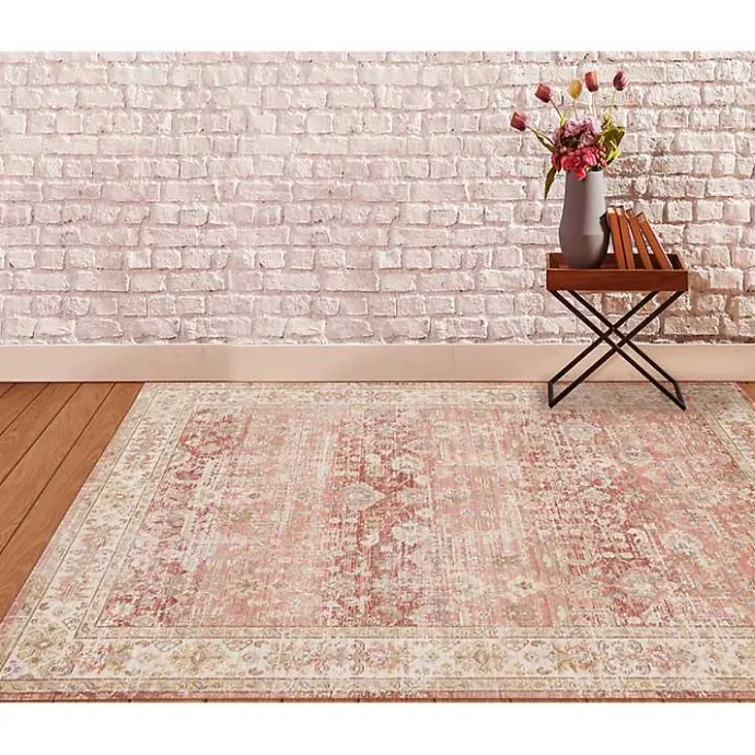 Online Kirklands Home Salmon Vintage Border Area Rug