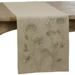 New Kirklands Home Sand Beige Floral Embroidered Table Runner Tan