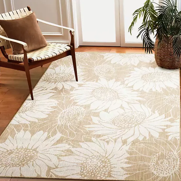 Hot Kirklands Home Sand Floral Blooms Outdoor Area Rug, 7x9