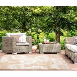Hot Kirklands Home Sand Floral Blooms Outdoor Area Rug, 7x9