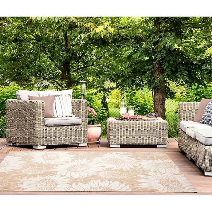 Hot Kirklands Home Sand Floral Blooms Outdoor Area Rug, 7x9