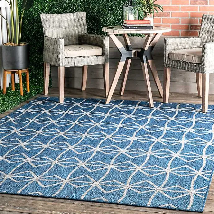 Online Kirklands Home Sanford Blue Geometric Shapes Outdoor Rug, 5x8