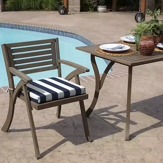 New Kirklands Home Sapphire Cabana Stripe Outdoor Seat Cushion Blue