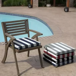 New Kirklands Home Sapphire Cabana Stripe Outdoor Seat Cushion Blue