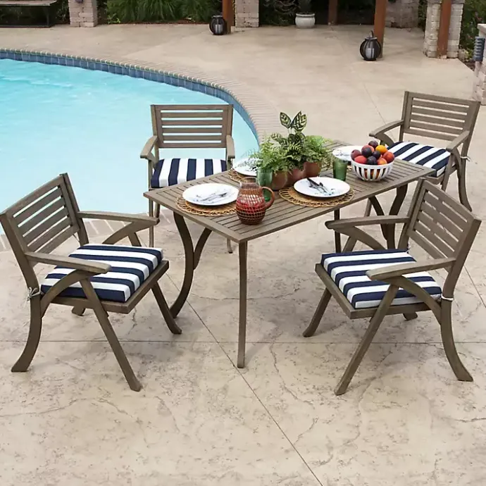 New Kirklands Home Sapphire Cabana Stripe Outdoor Seat Cushion Blue