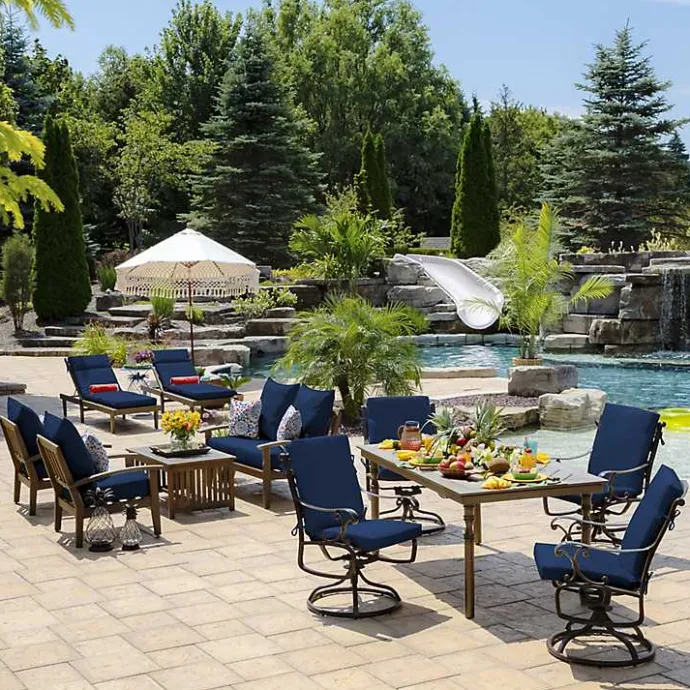 Sale Kirklands Home Sapphire Leala Luxe Outdoor Dining Chair Cushion Blue