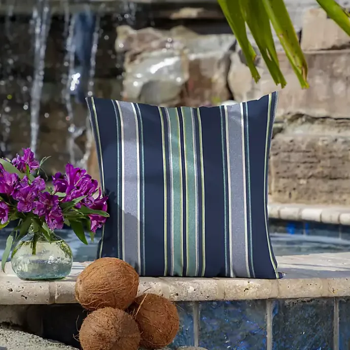 New Kirklands Home Sapphire Stripe Outdoor Pillows, Set of 2