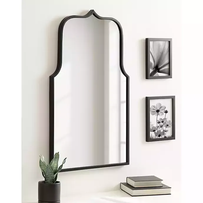 Kirklands Home Satin Arched Scallop Wall Mirror Black