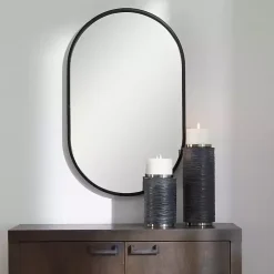 Best Kirklands Home Satin Iron Oval Framed Wall Mirror Black