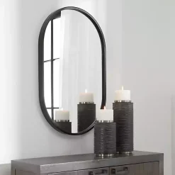 Best Kirklands Home Satin Iron Oval Framed Wall Mirror Black