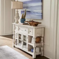 Hot Kirklands Home Savannah Cream Distressed Cabinet Ivory