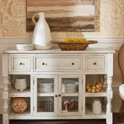 Hot Kirklands Home Savannah Cream Distressed Cabinet Ivory