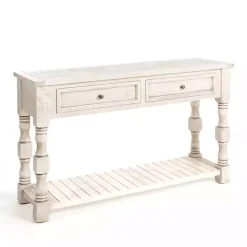 Discount Kirklands Home Savannah Cream Distressed Console Table Ivory