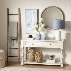 Discount Kirklands Home Savannah Cream Distressed Console Table Ivory