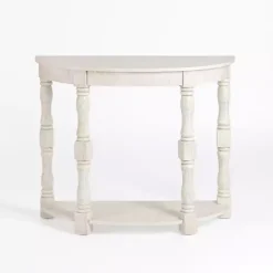 Outlet Kirklands Home Savannah Cream Distressed Half Moon Console Table White